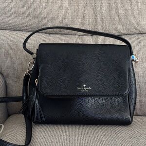 kate spade Black Pebbled Leather Shoulder Bag with Tassel